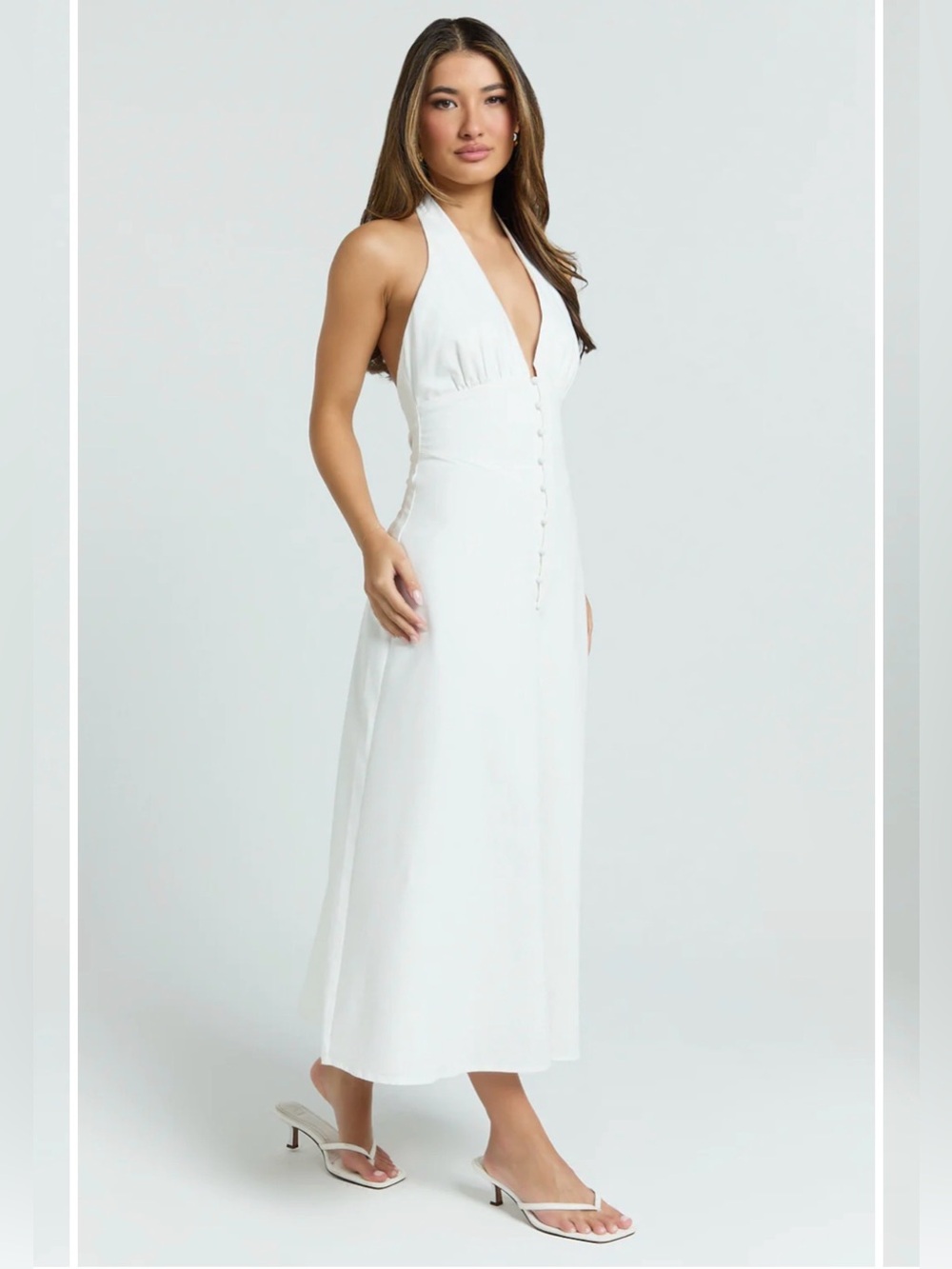 NWT Showpo Plunge Halter A-line Midi/Maxi Dress in White size 4